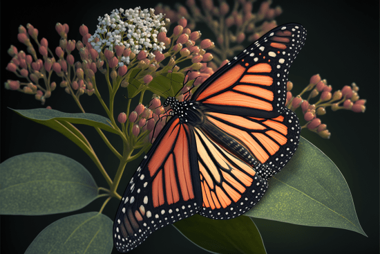 A monarch butterfly resting on milkweed